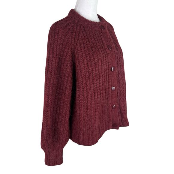 Sezane Gilet Emile Button Ribbed Cardigan Sweater Burgundy Alpaca Wool Sz Small - Picture 4 of 9